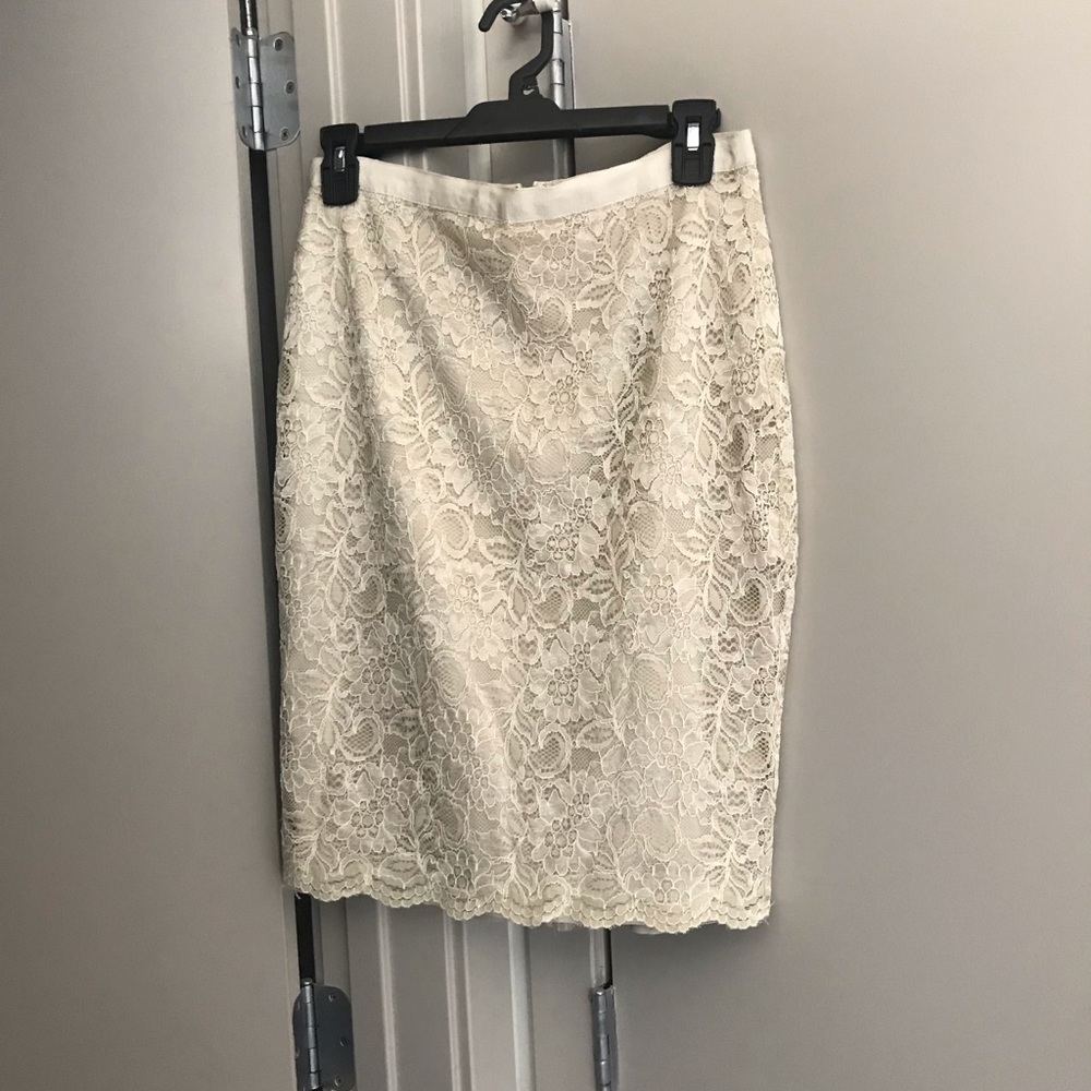 Tan lace pencil skirt